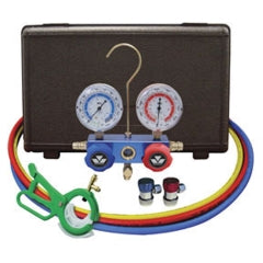 Mastercool 89661PRO Aluminum 2-Way Manifold Set with 3-in-1 Side Mount Tap Valve