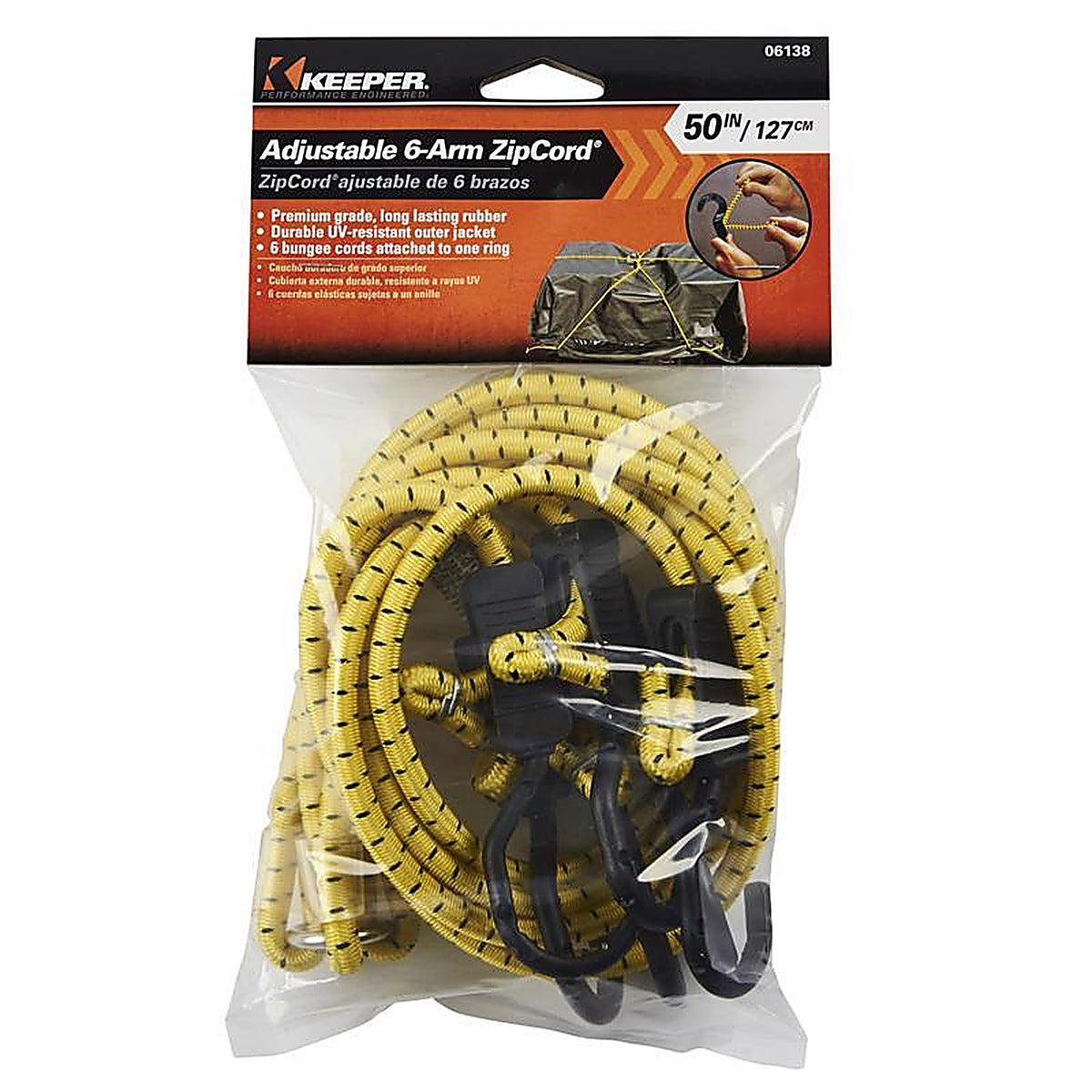 Keeper 6138 Black/Yellow Adjustable Bungee Cord 50 in. L x 0.14 in. 1/Pack