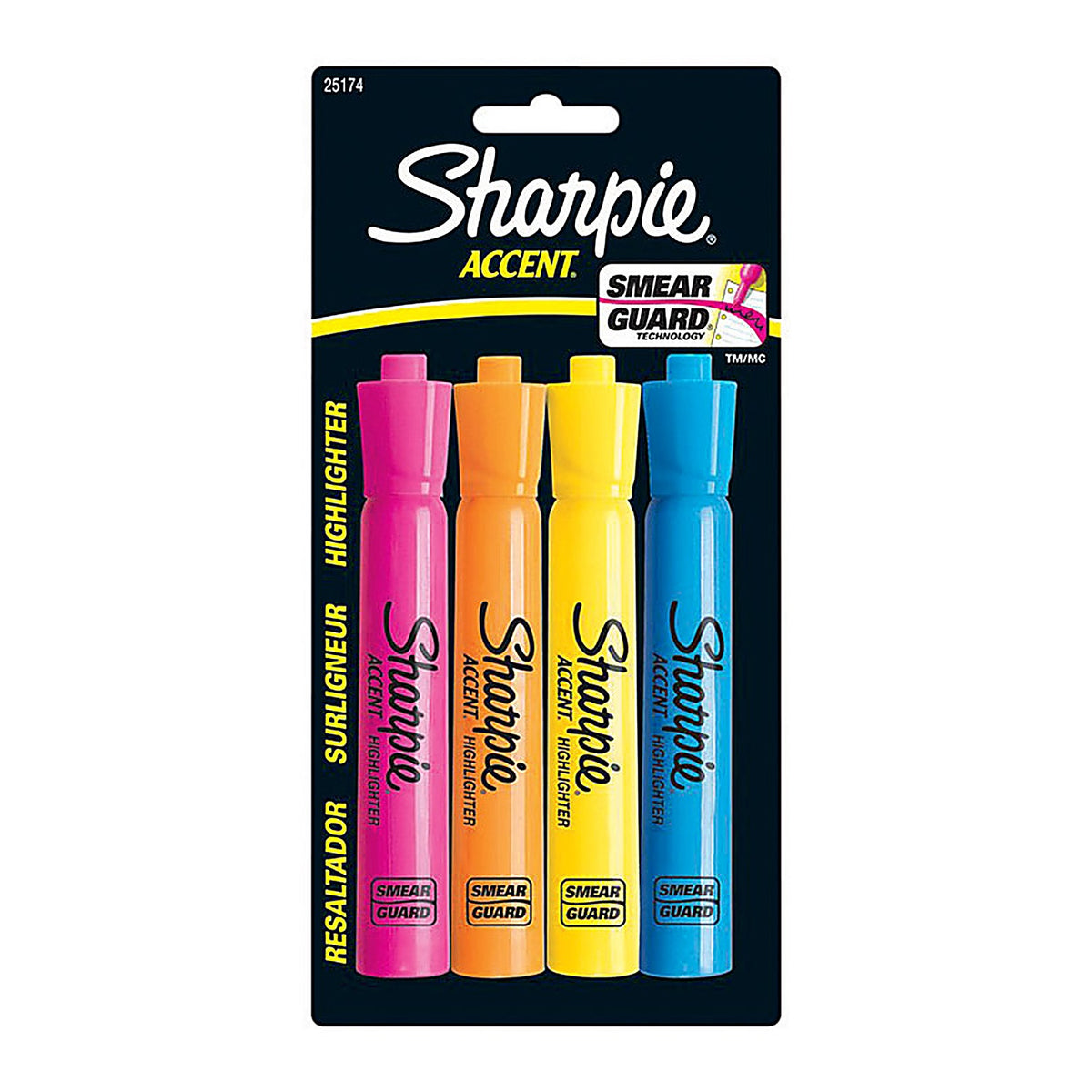 Sharpie 25174 Accent Neon Color Assorted Fine Tip Highlighter 4/Pack