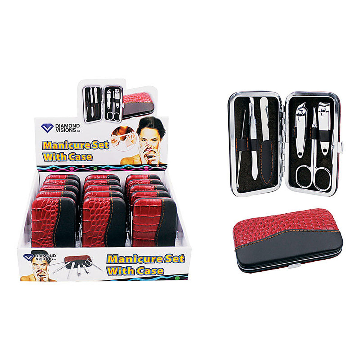 Diamond Visions 11-2072 Manicure Set In Case Faux Leather/Stainless Steel 6 pc