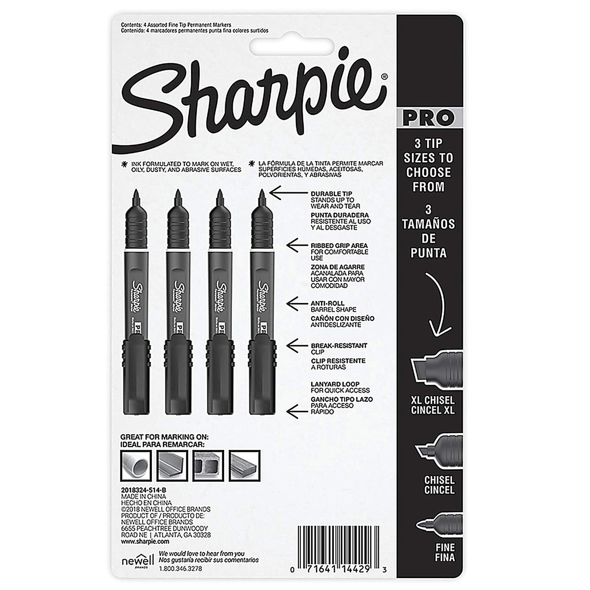 Sharpie 2018324 PRO Assorted Fine Tip Permanent Marker 4/Pack