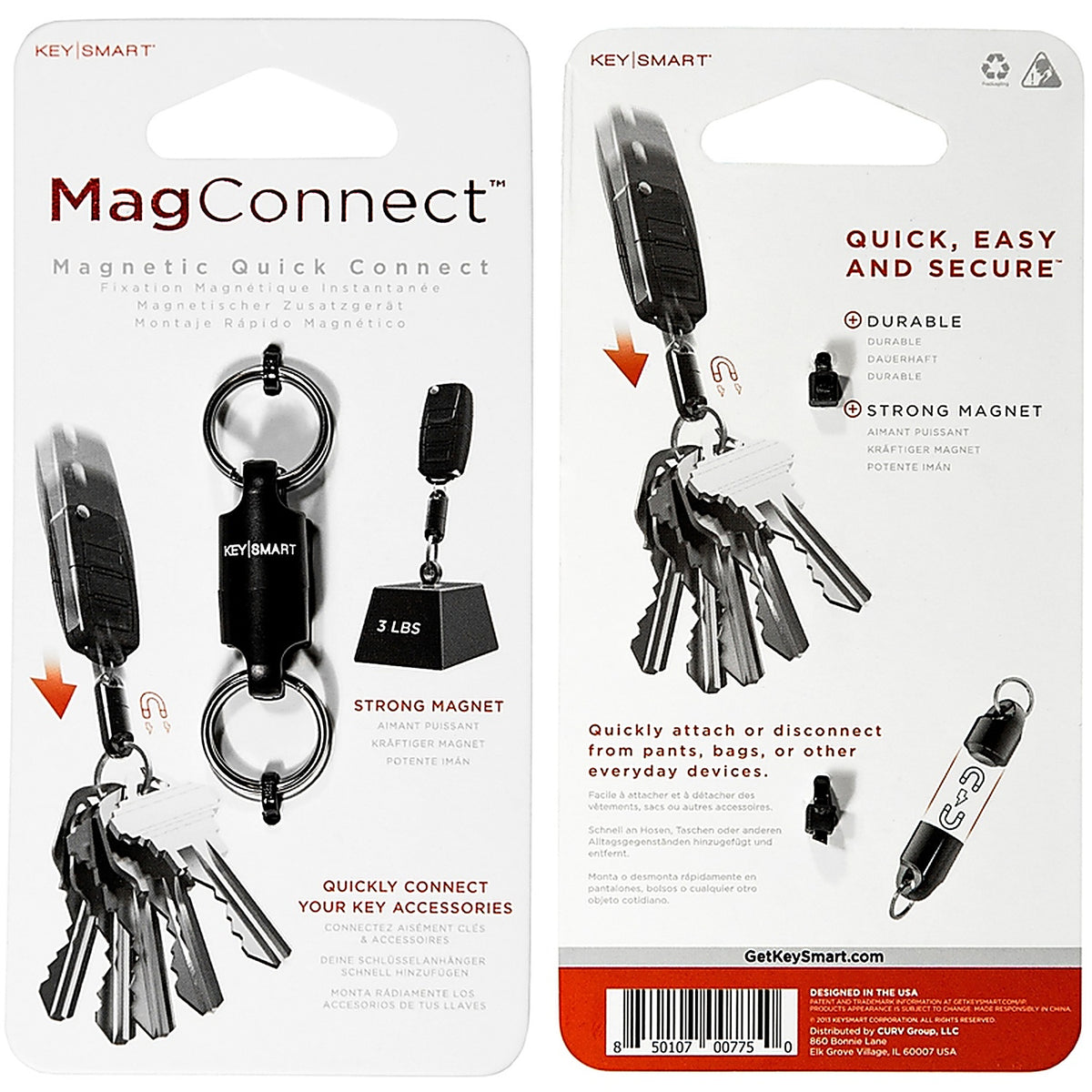 KeySmart KS814-SS Mag Connect Steel Black Magnetic Key Holder