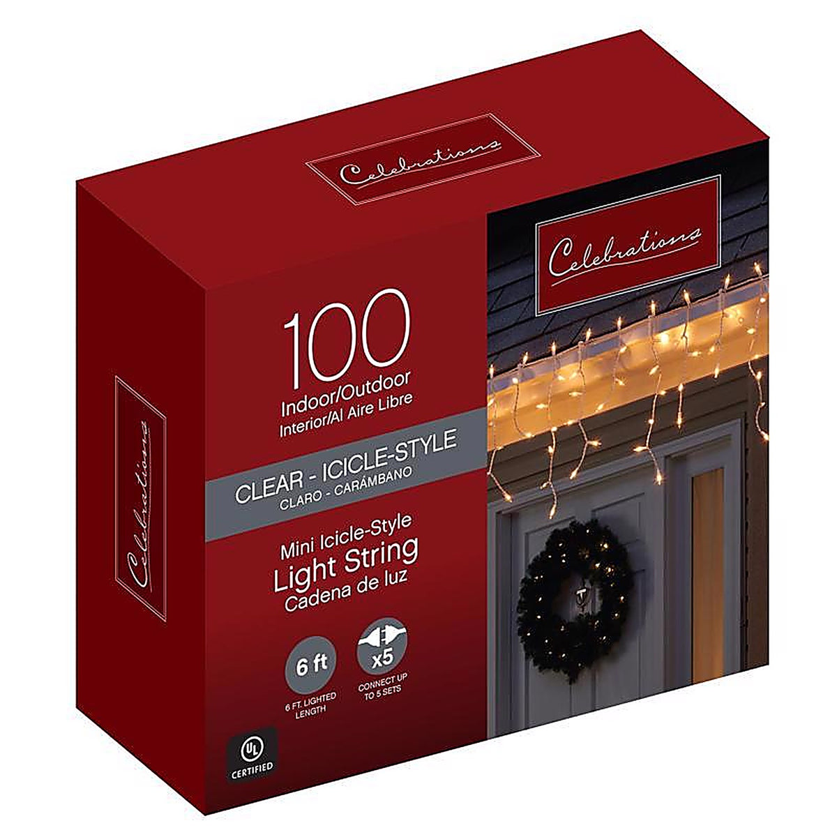Celebrations 14073-71 Incandescent Mini Clear/Warm White 100 count Icicle Christmas Lights 5.67 ft.