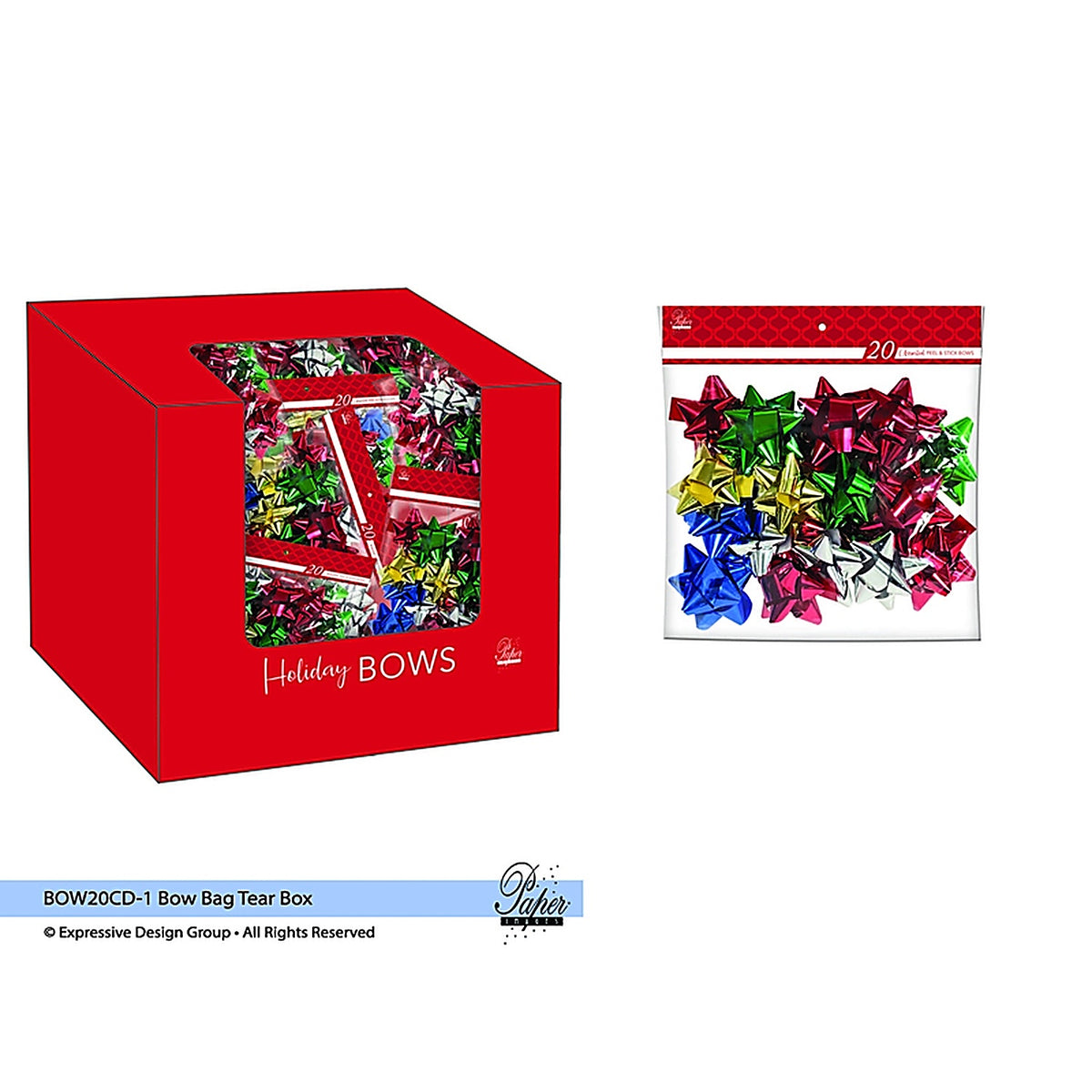 Paper Images BOW20CD-1 Assorted Traditional Holiday Bows