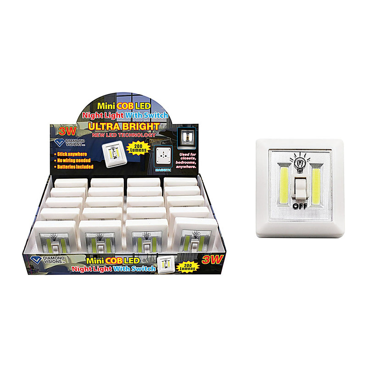 Diamond Visions 08-1845 Manual Battery Powered Mini COB LED Night Light w/Switch