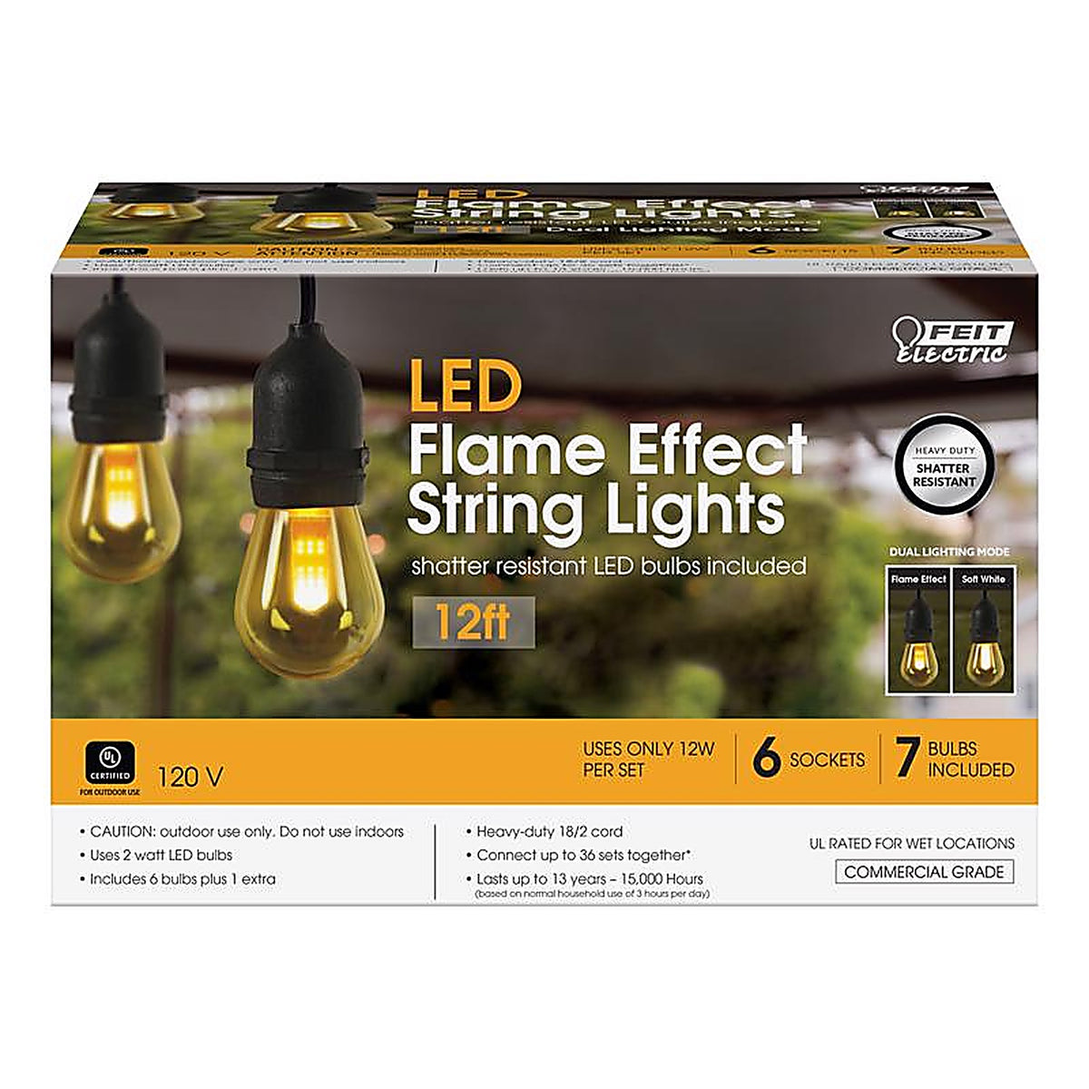 Feit Electric SL12-6/FLAME LED Flame Bulb String Lights Amber 6 lights