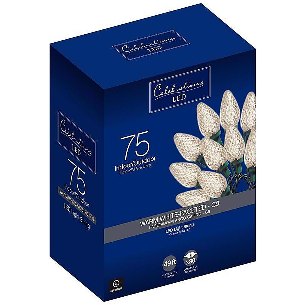 Celebrations 47770-71 LED C9 Clear/Warm White 75 count String Christmas Lights 49 ft.