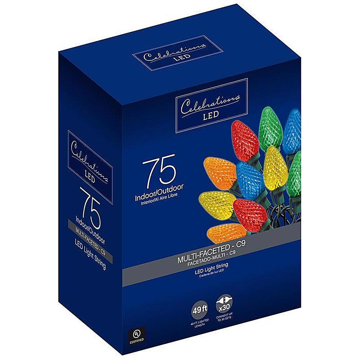 Celebrations 47771-71 LED C9 Multi-color 75 count String Christmas Lights 49 ft.