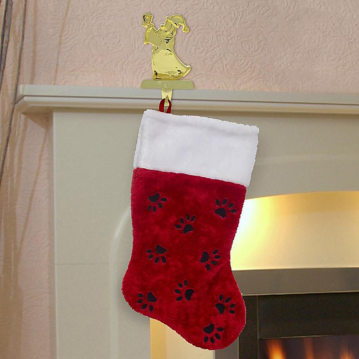 Dyno 1161734-2AC LLC Red/White/Black Paw Print Christmas Stocking