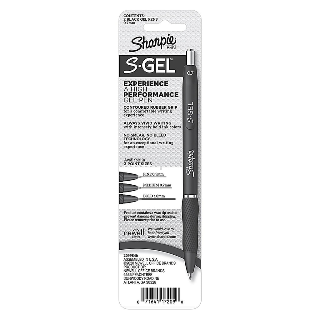 Sharpie 2096156 S-Gel Black Retractable Gel Pen 2/Pack