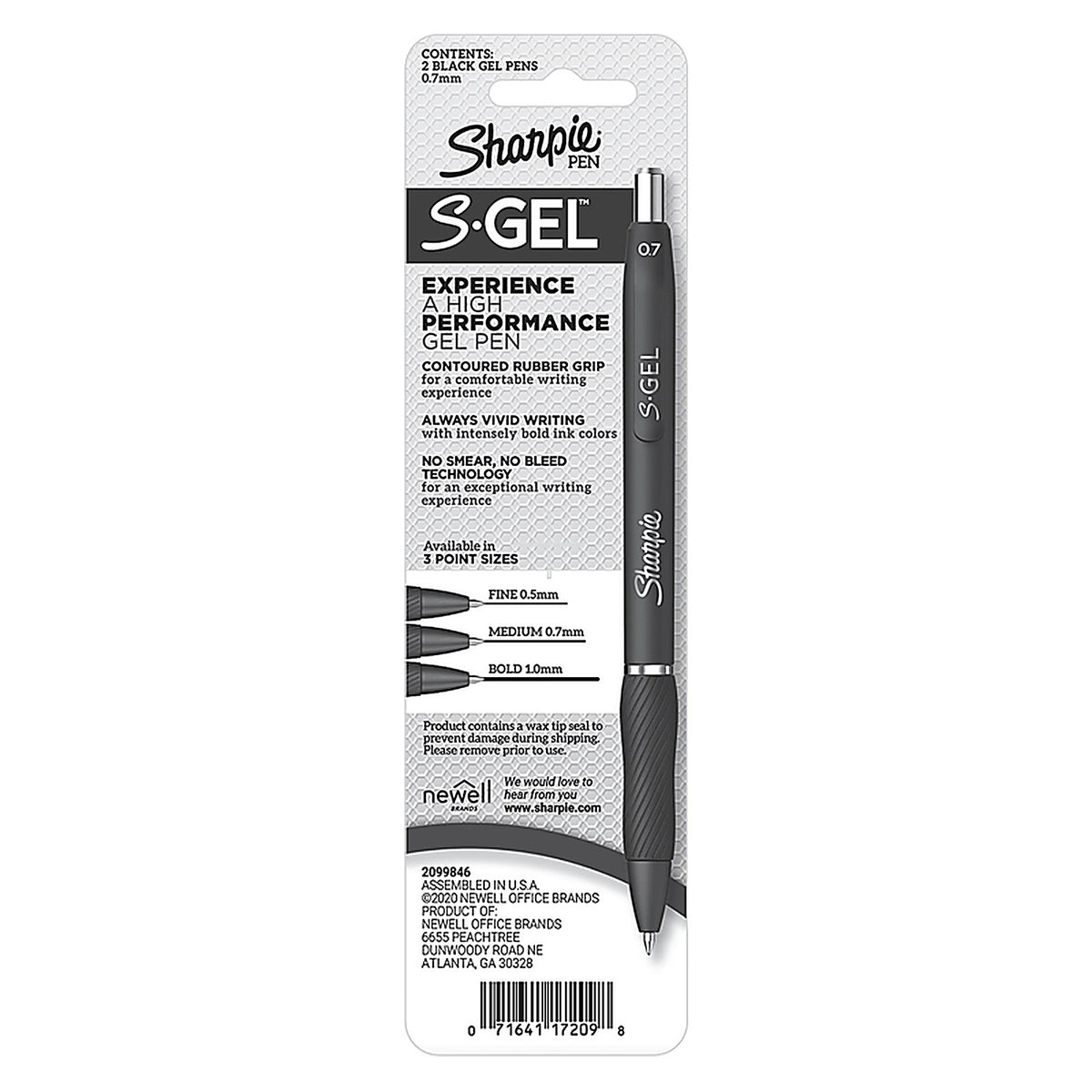 Sharpie 2096156 S-Gel Black Retractable Gel Pen 2/Pack