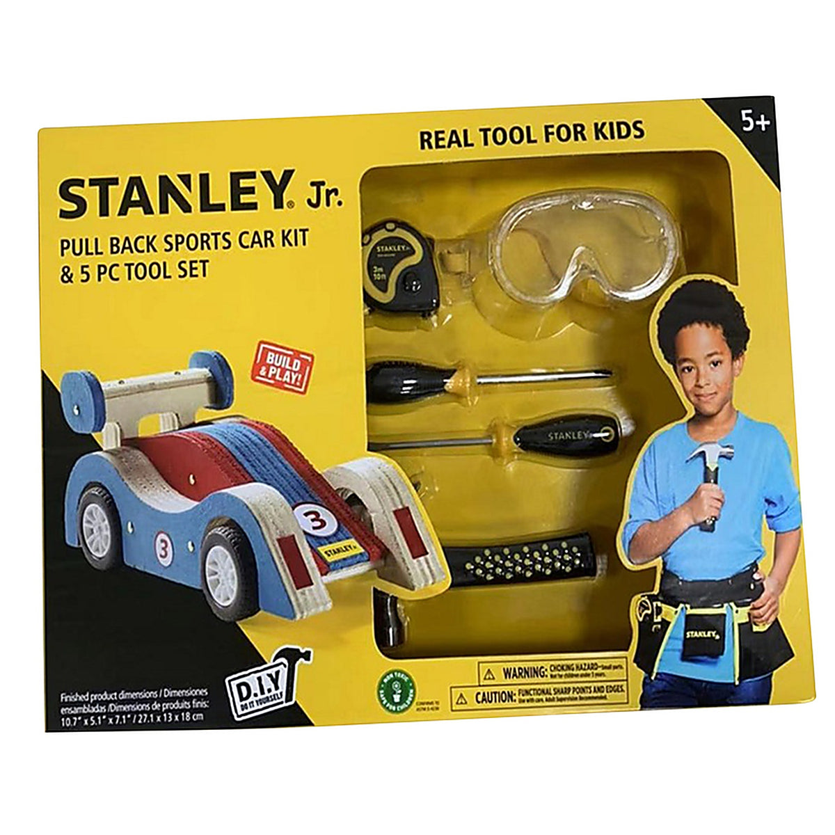Stanley STJK030-T05-SY Jr. Pull Back Sports Car Kit and Tool Set Wood Multicolored 5 pc