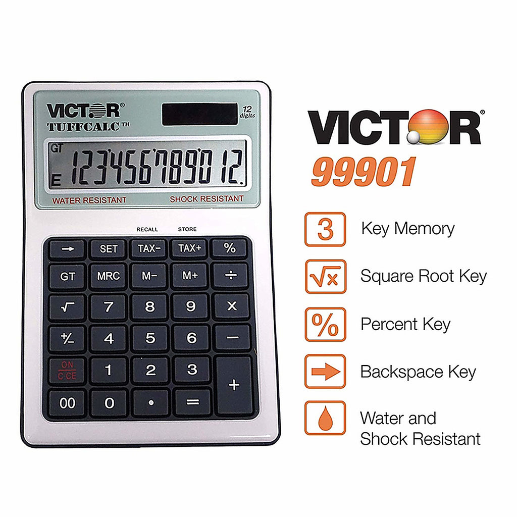 Victor 99901 Tuffcalc 12 digit Washable Scientific Calculator Silver