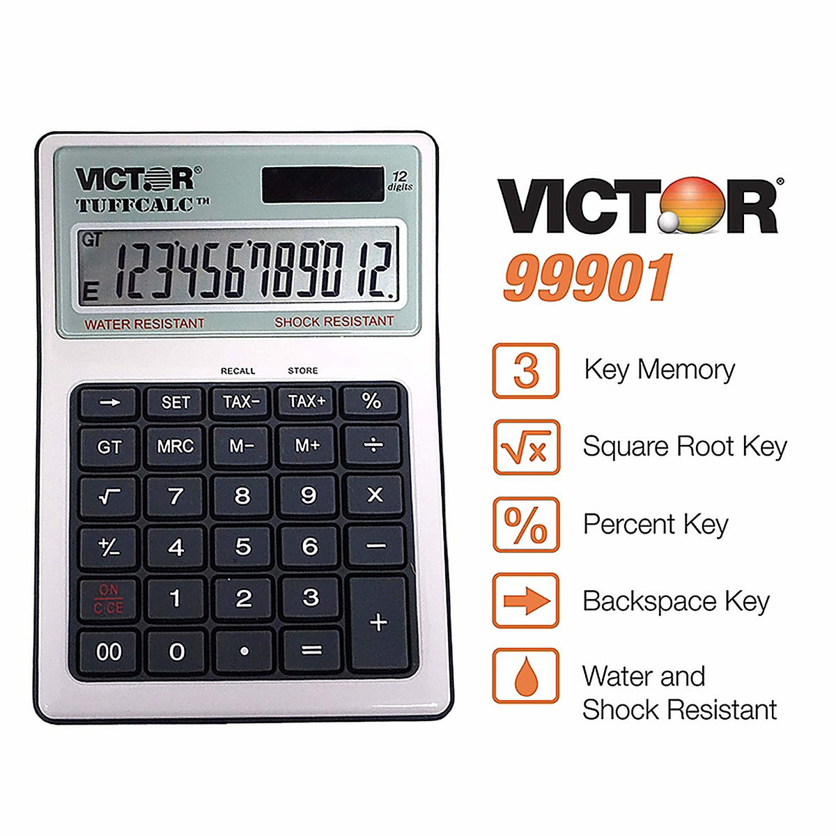 Victor 99901 Tuffcalc 12 digit Washable Scientific Calculator Silver