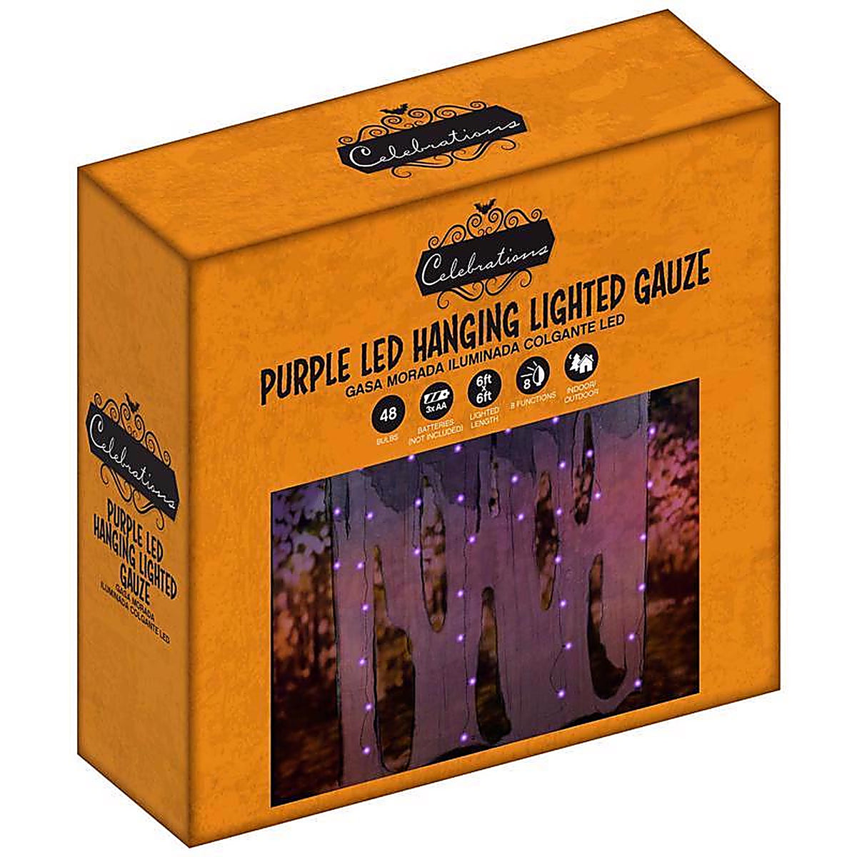Celebrations 36049-71 Halloween Purple LED Prelit Hanging Gauze Lights