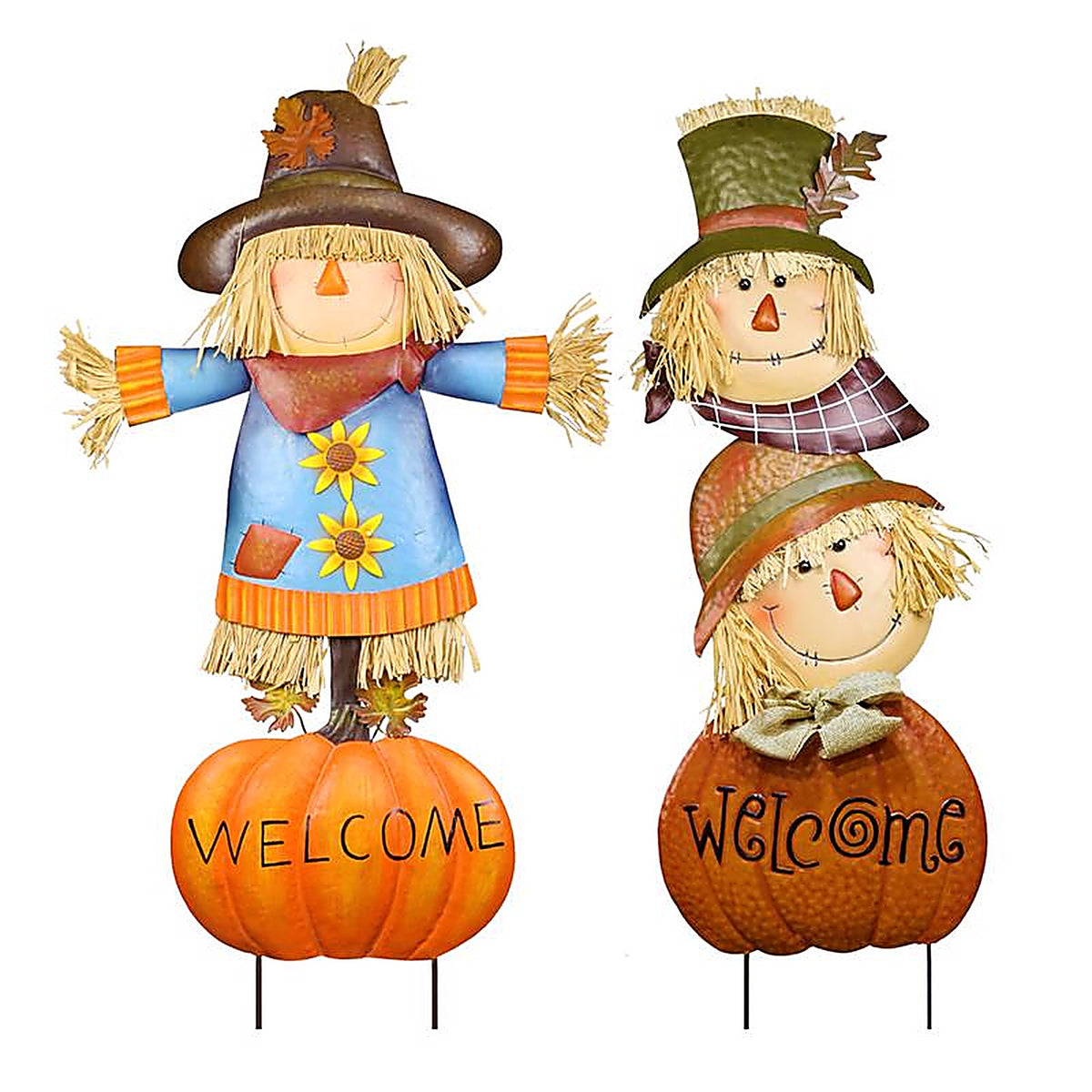 Alpine LCE205A Multicolored Metal 23.3 in. H Welcome Pumpkin and Scarecrow Outdoor Garden Stake