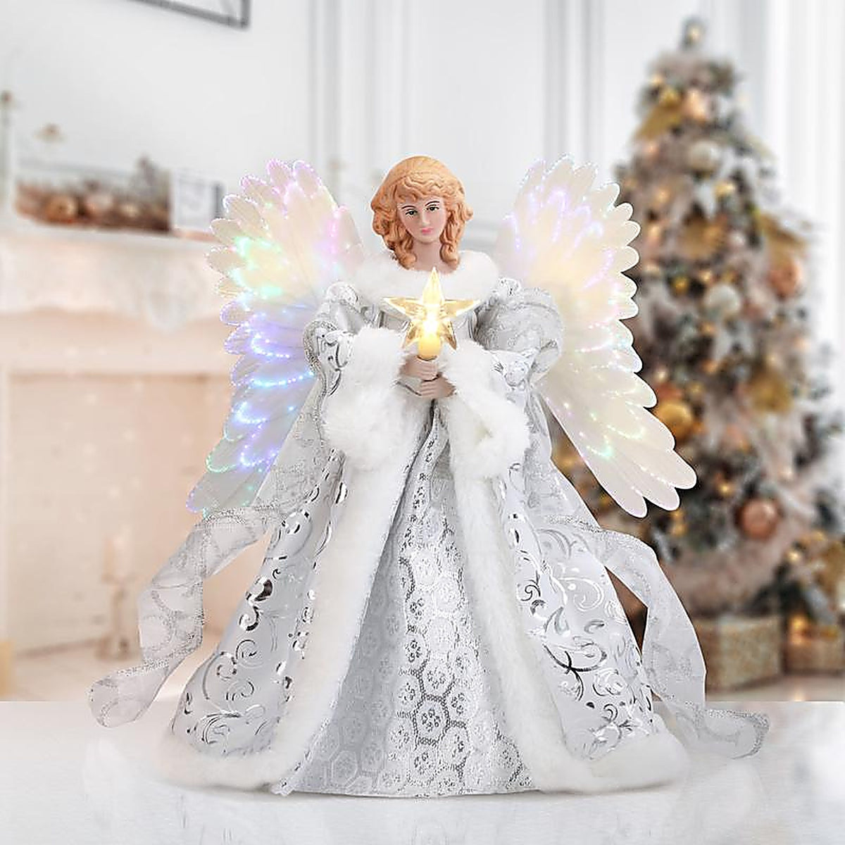 Mr. Christmas - 49360AC - LED White Animated Fiber Optic Angel Tree Topper 12 In.