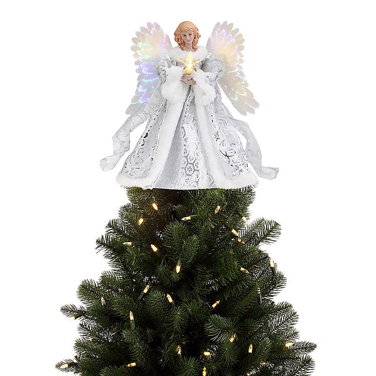 Mr. Christmas - 49360AC - LED White Animated Fiber Optic Angel Tree Topper 12 In.