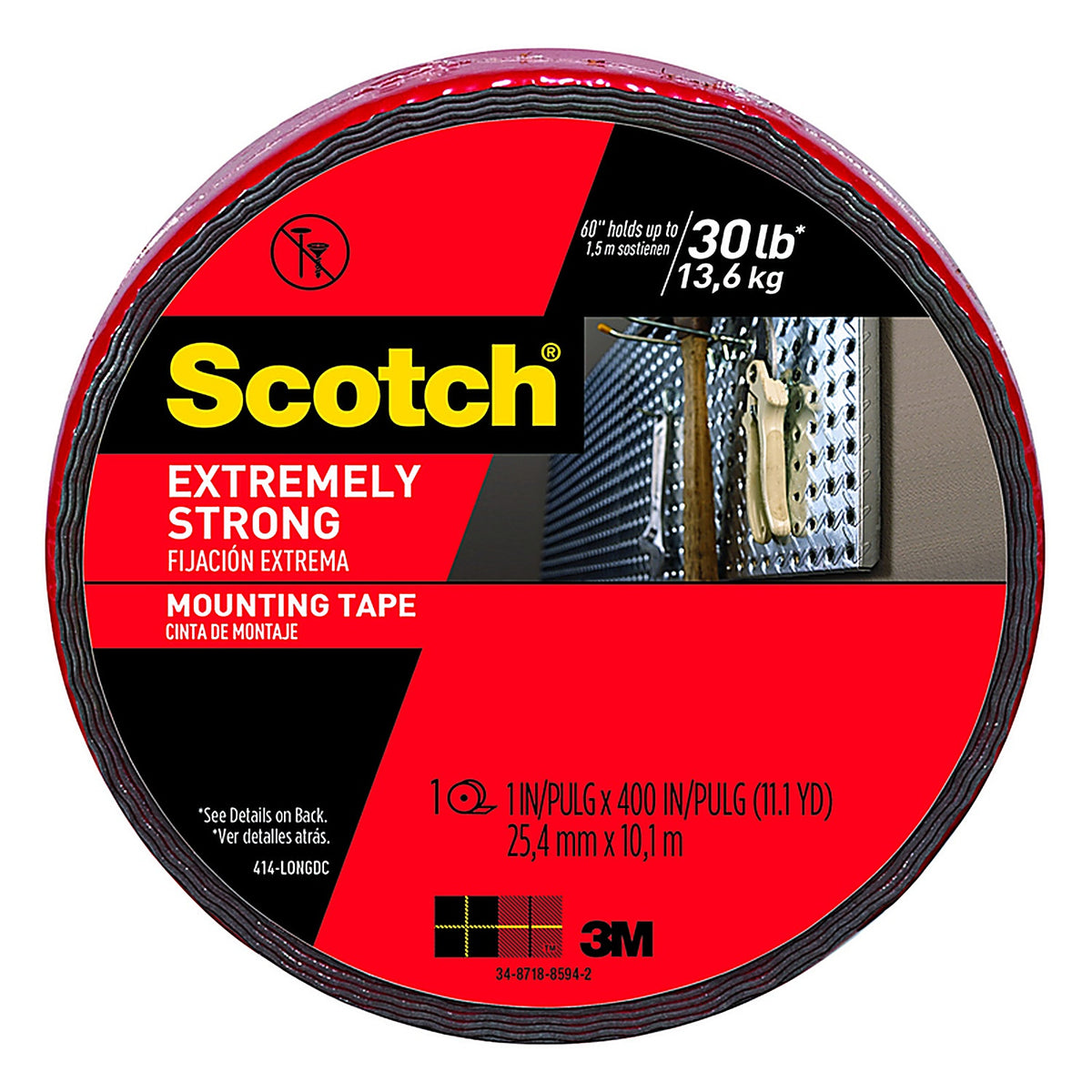 3M 414-LONGDC Scotch Double Sided 1 in. W X 400 in. L Mounting Tape Black