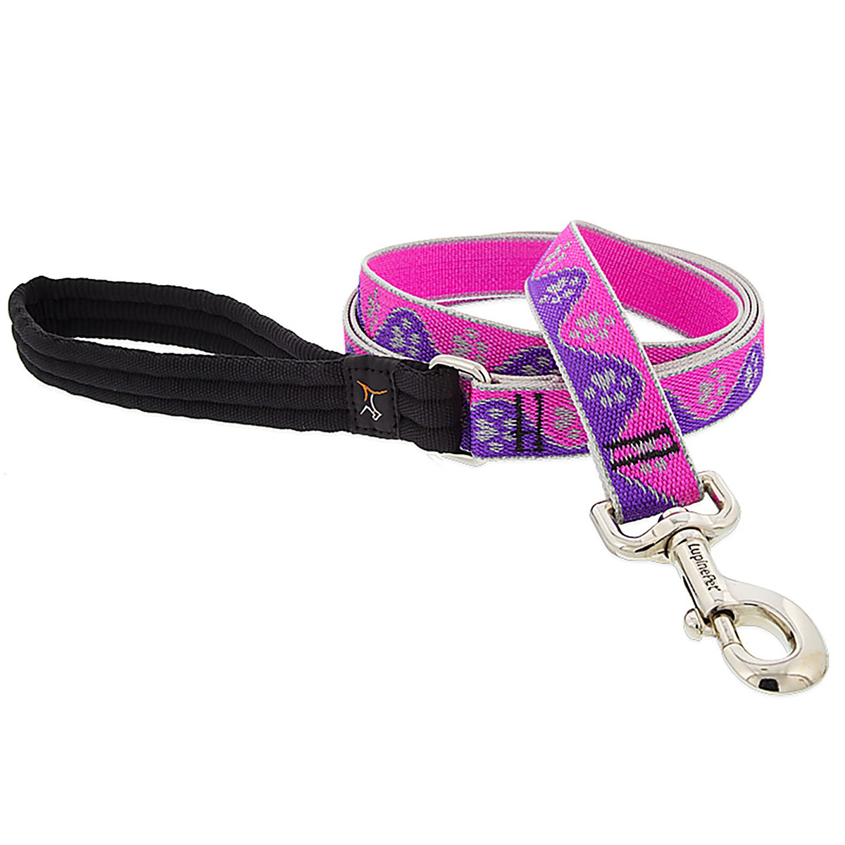 LupinePet - 48559 - Reflective Pink Paws Nylon Dog Leash