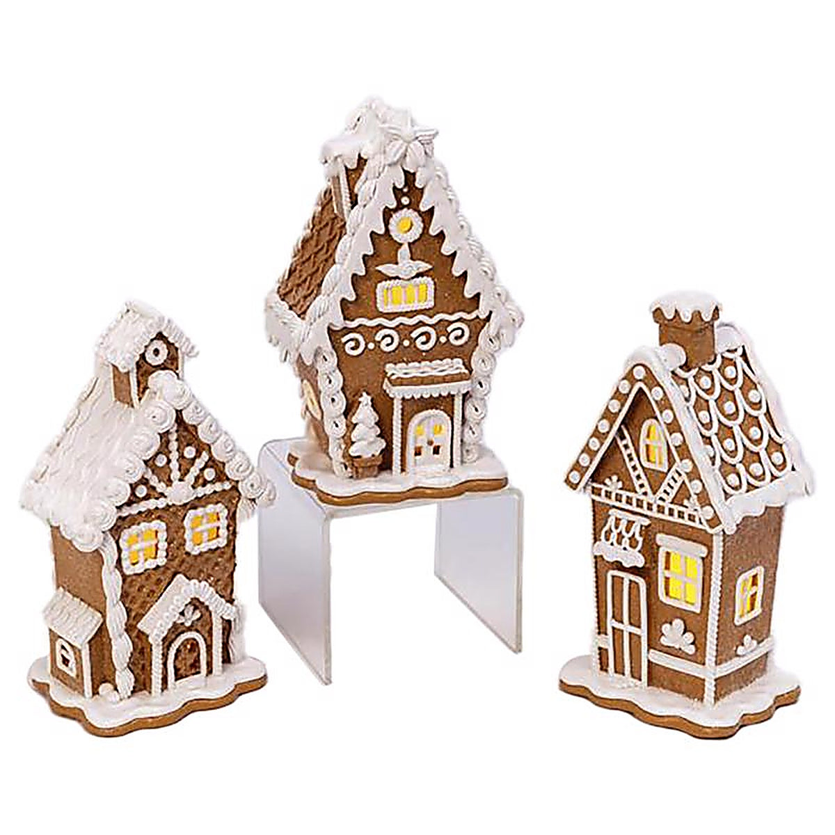 Gerson - 2549780 - LED Brown/White Lighted Gingerbread Table Decor 7 In.