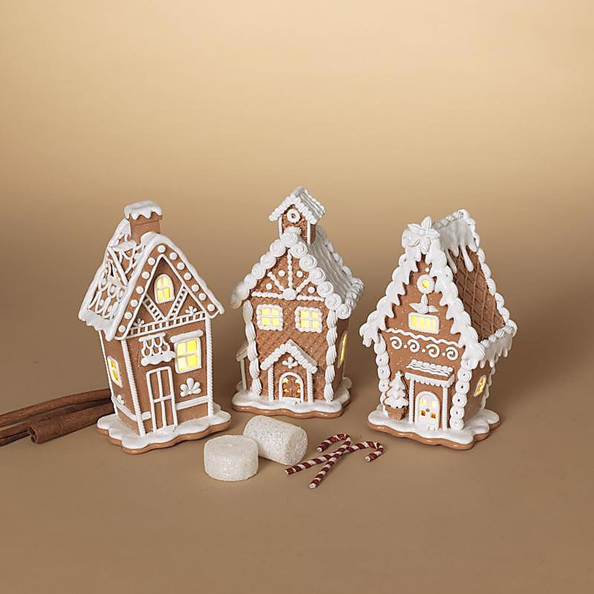 Gerson - 2549780 - LED Brown/White Lighted Gingerbread Table Decor 7 In.