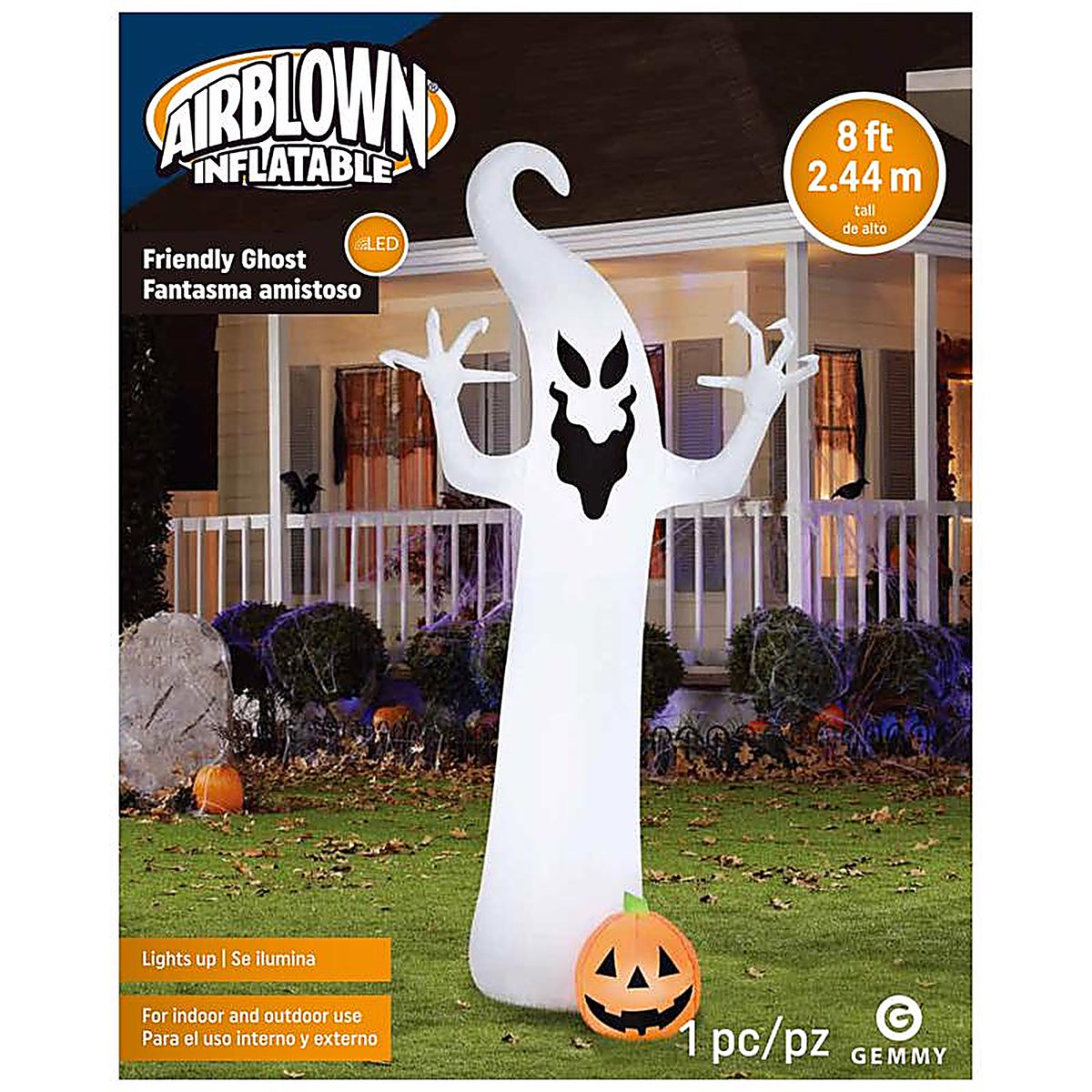 Gemmy 229617 Airblown 9 ft. LED Prelit Ghost and Pumpkin Inflatable