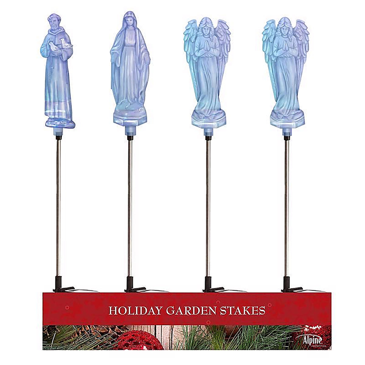 Alpine SKY461ABB LED 34 in. St. Francis/Mary/Angel Pathway Decor