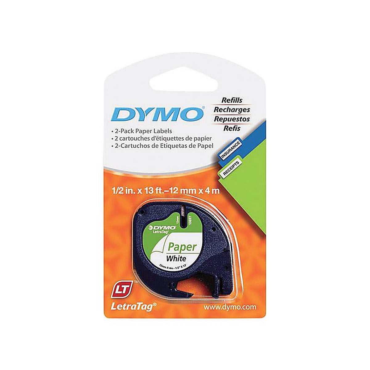 Dymo - 10697 - Letratag 1/2 In. W X 156 In. L White Paper Label Maker Tape