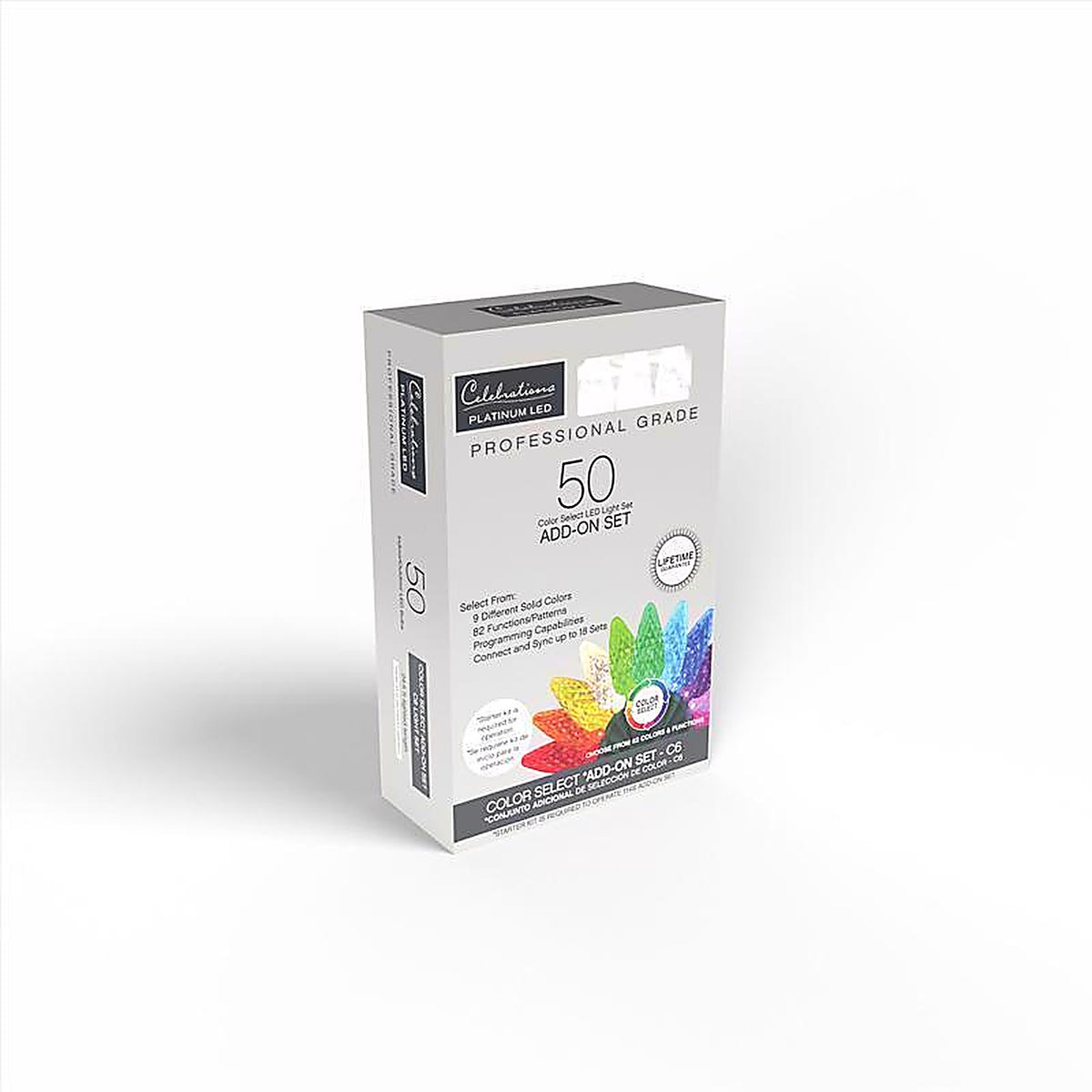 Celebrations - RGBWWAC6A - Platinum LED C6 Multicolored 50 CT String Christmas Lights 25 Ft.