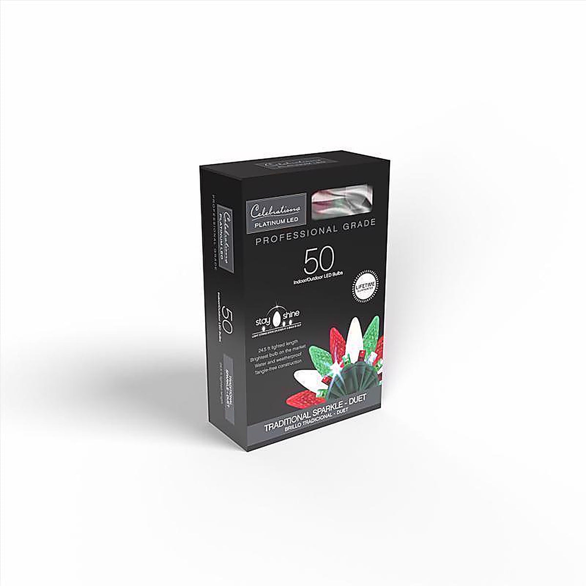 Celebrations - C65MM50TRSA - Platinum LED C6 Red/Green/Pure White 50 CT String Christmas Lights 25 Ft.