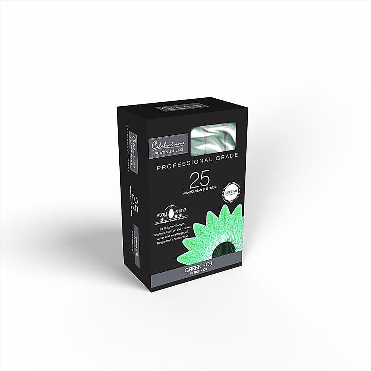 Celebrations - C925FGRA - Platinum LED C9 Green 25 CT String Christmas Lights 25 Ft.
