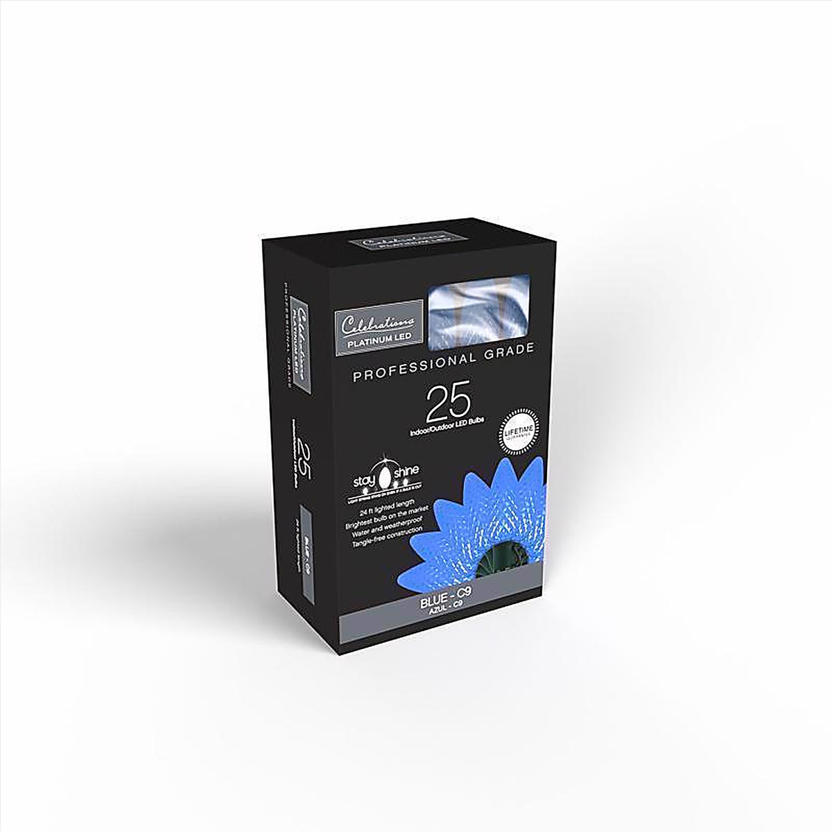 Celebrations - C925FBLA - Platinum LED C9 Blue 25 CT String Christmas Lights 25 Ft.