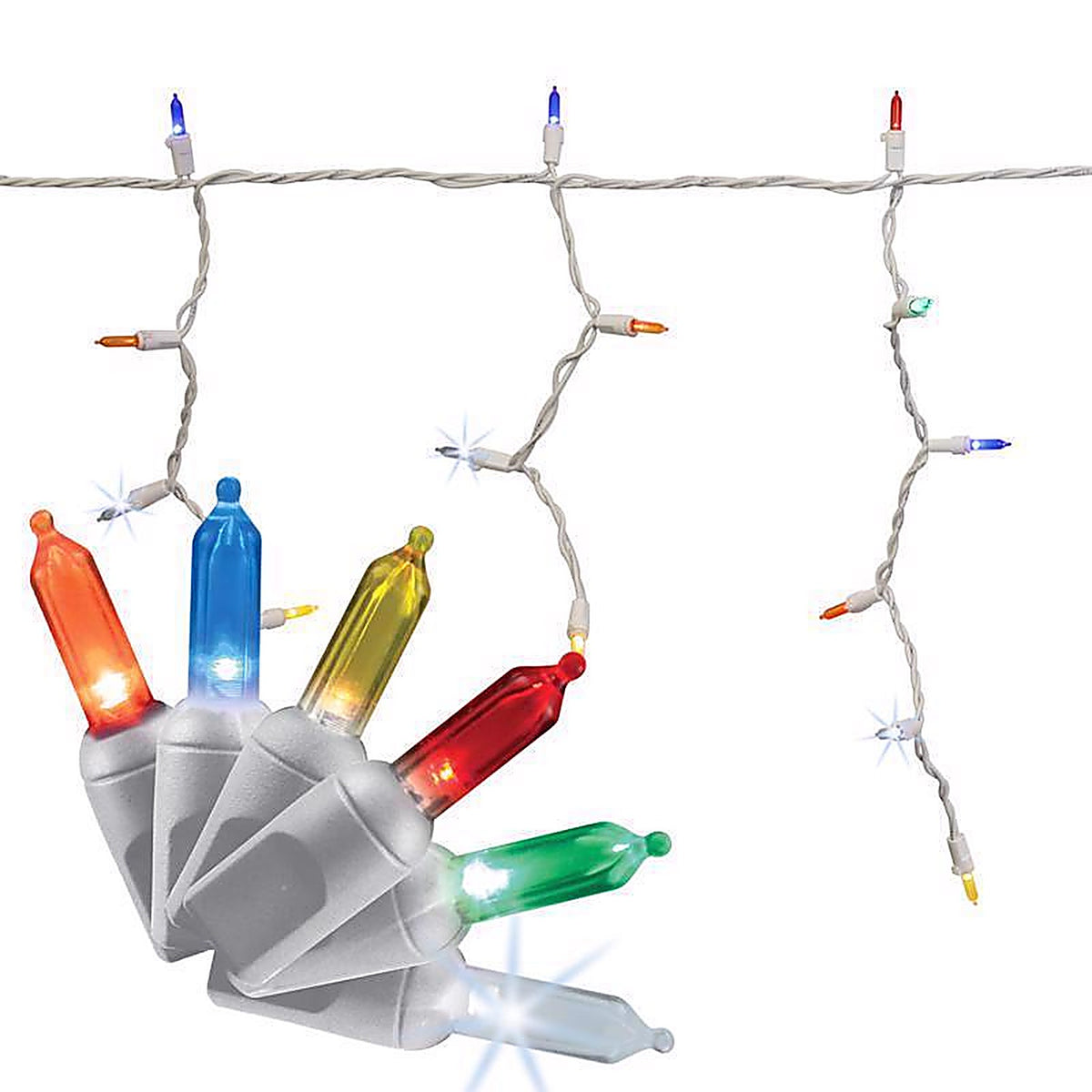 Celebrations - ICT5RFSA - Platinum LED T5 Multicolored 100 CT Icicle Christmas Lights 9.5 Ft.