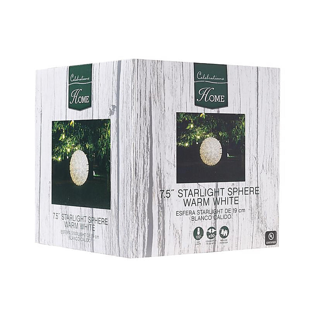 Celebrations - 75SLSWWA - LED Warm White Starlight Sphere 7.5 In. Hanging Decor