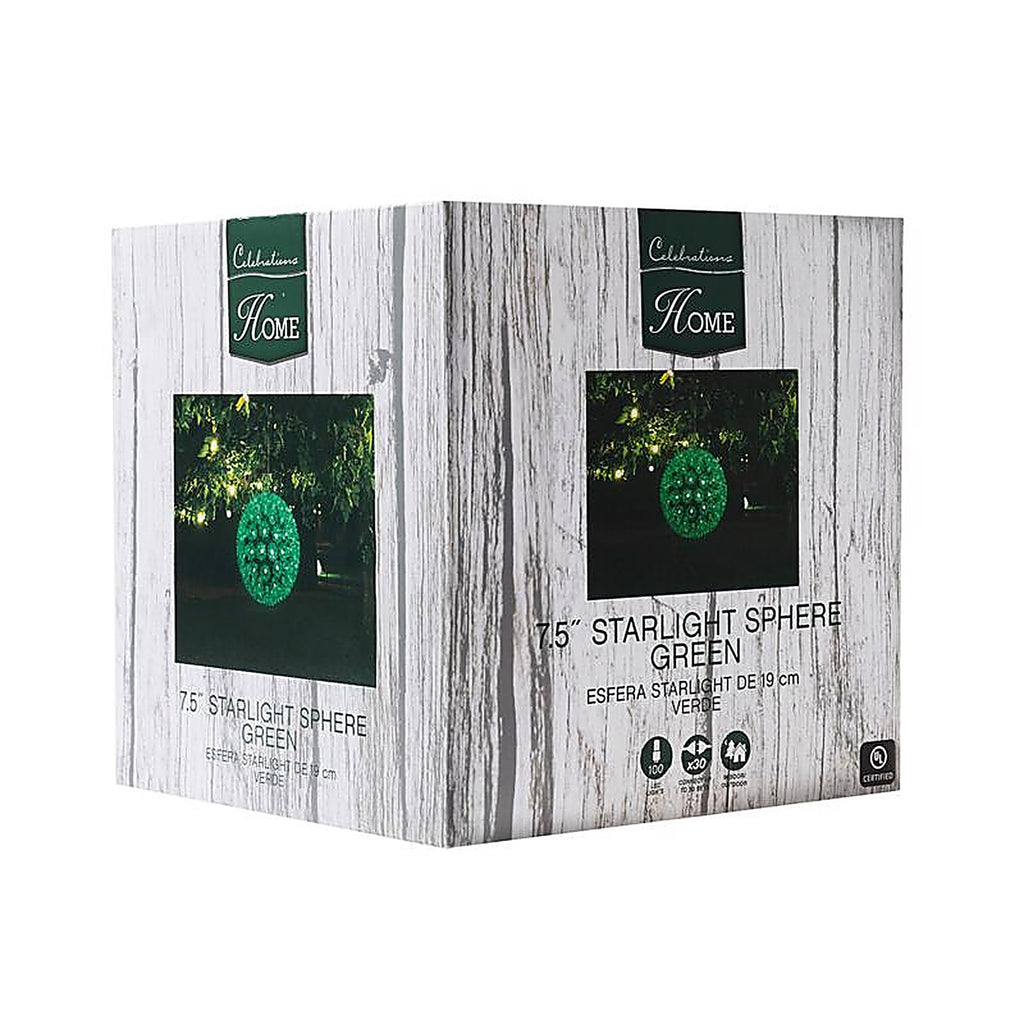 Celebrations - 75SLSGRA - LED Green Starlight Sphere 7.5 In. Hanging Decor