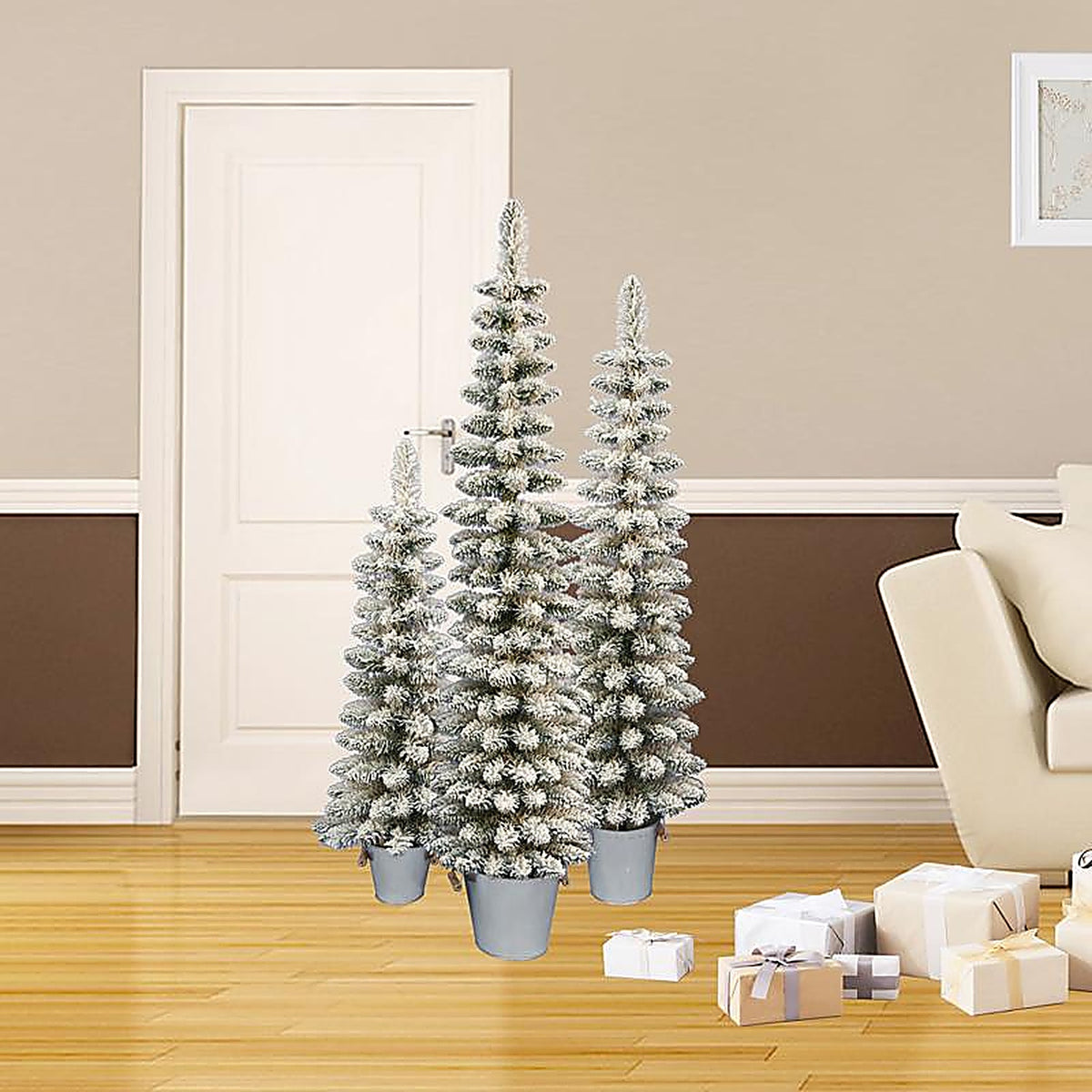 Celebrations - 25Y-430-3PCS - 5 Ft. Slim Flocked Pencil Christmas Tree