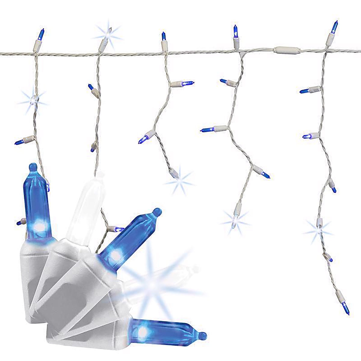 Celebrations - ICT5FZSA - Platinum LED T5 Blue/Pure White 100 CT Icicle Christmas Lights 9.5 Ft.