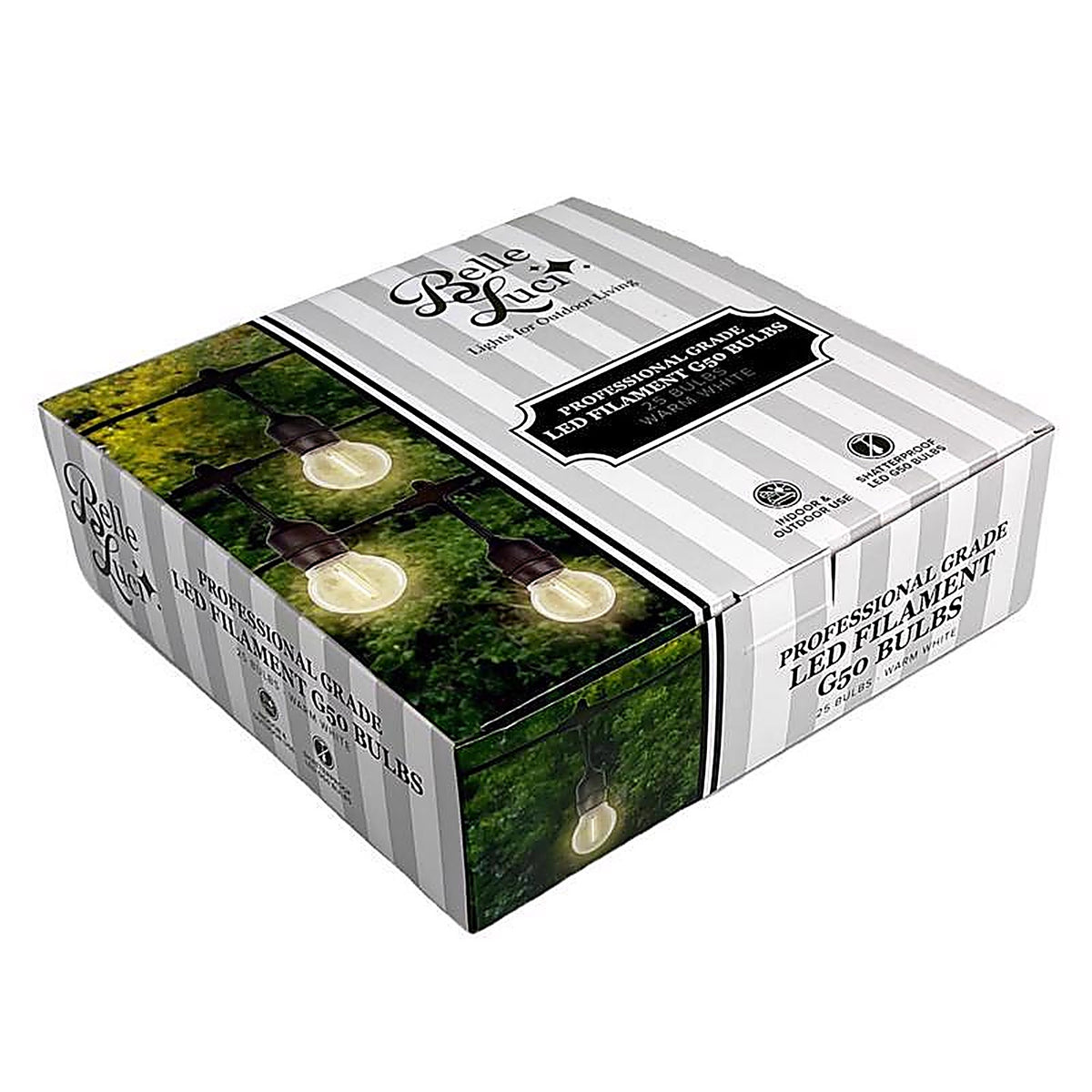 Belle Luci - 04-03007 - Holiday Bright Lights LED G50 Single Filament Bulbs Warm White 2.5 In. 25 Lights