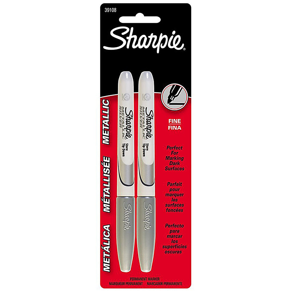 Sharpie 39108 Metallic Silver Fine Tip Permanent Marker 2/Pack