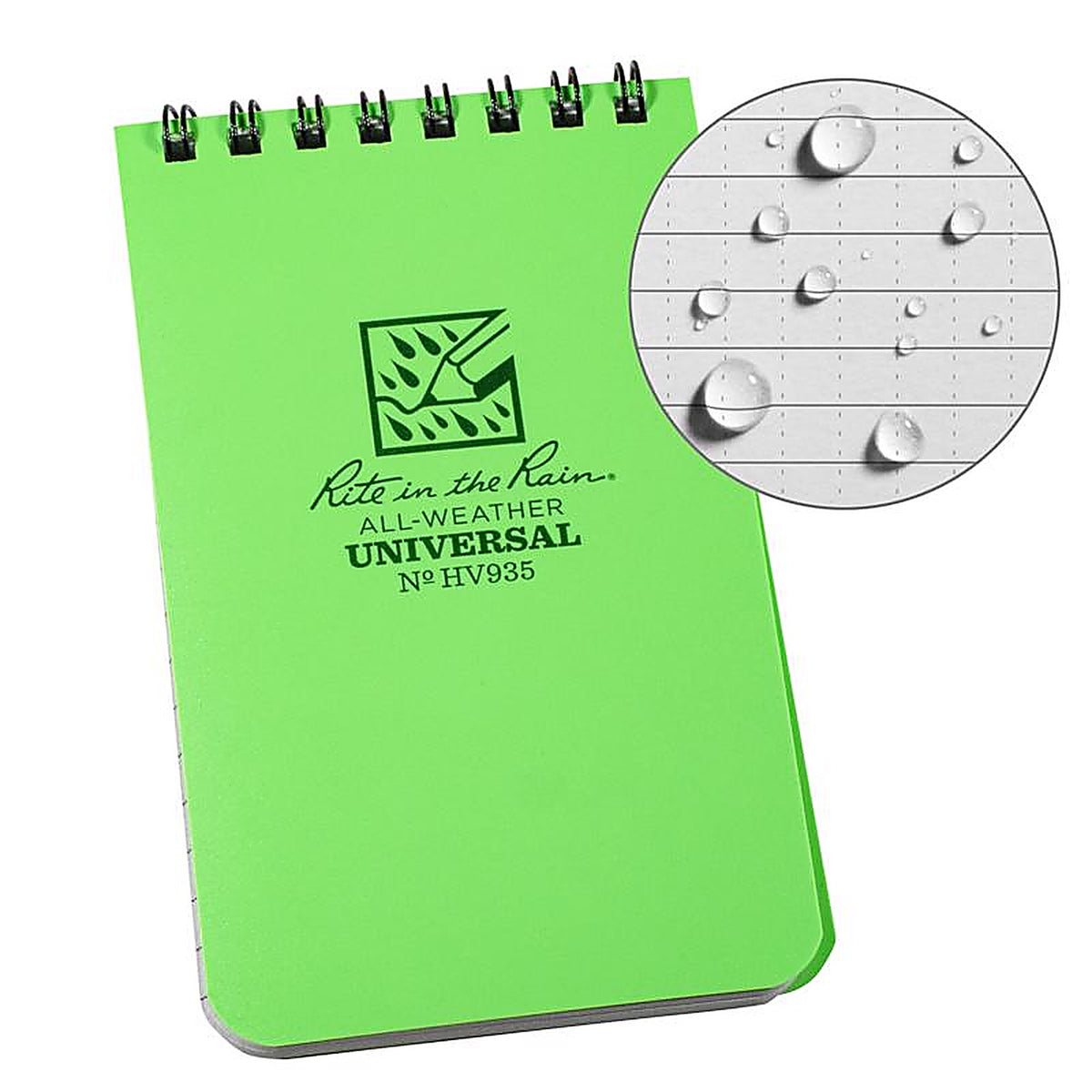Rite in the Rain - HV935 - 3 In. W X 5 In. L College Ruled Top-Spiral Lime Green All-Weather Notebook