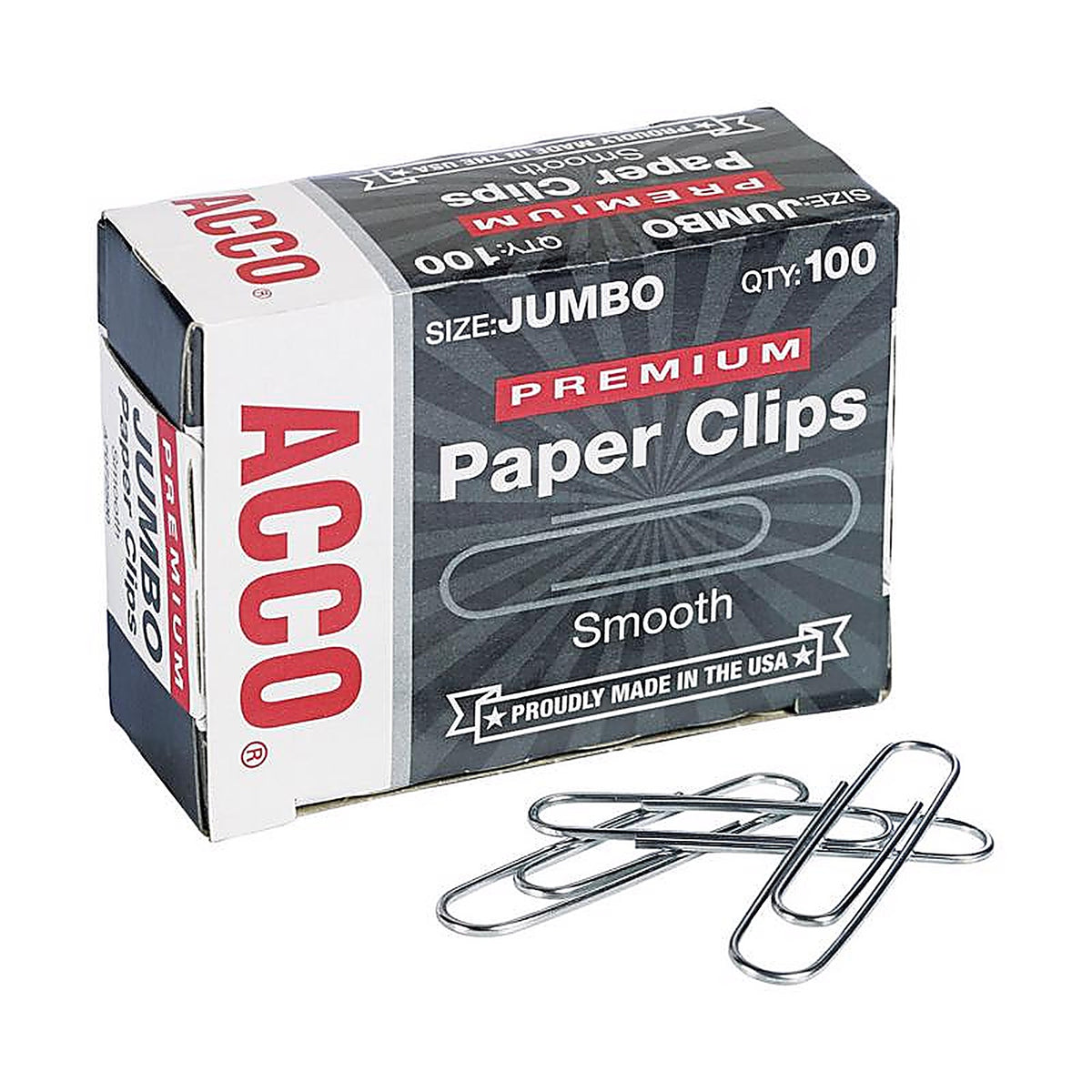 ACCO - A7072500G - Premium Jumbo Silver Paper Clips 100 Pack