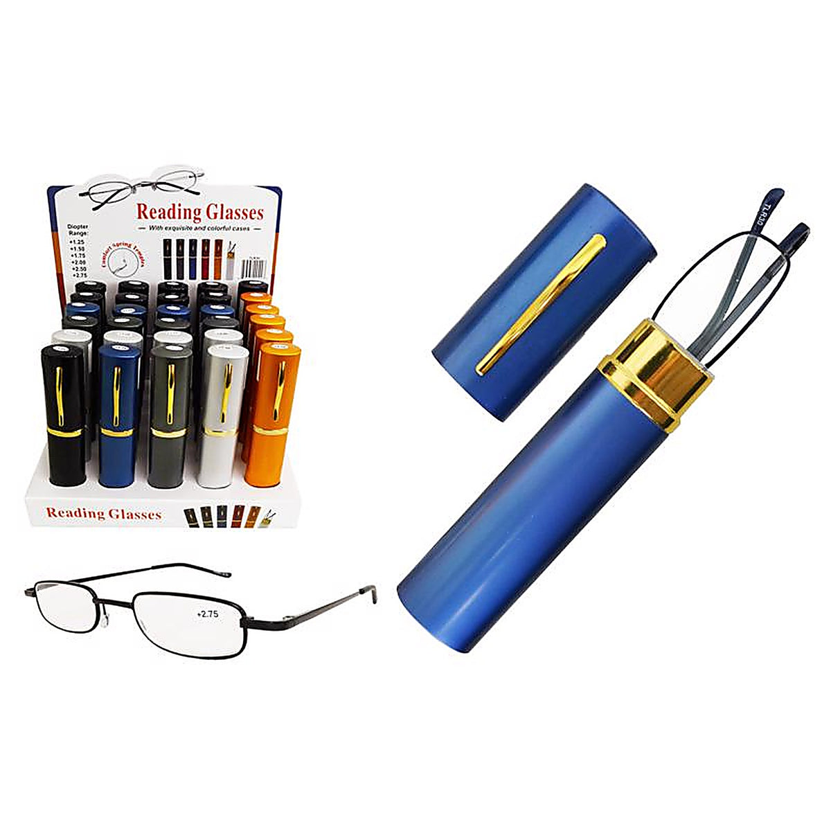 Diamond Visions THINTLR30 Assorted Thinline Tube Reading Glasses 1/Pack