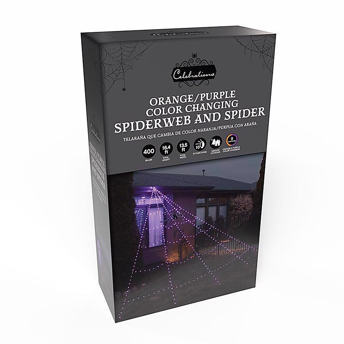 Celebrations - SPWBLA - Orange/Purple 496 CT 16 Ft. LED Prelit Web Hanging Decor