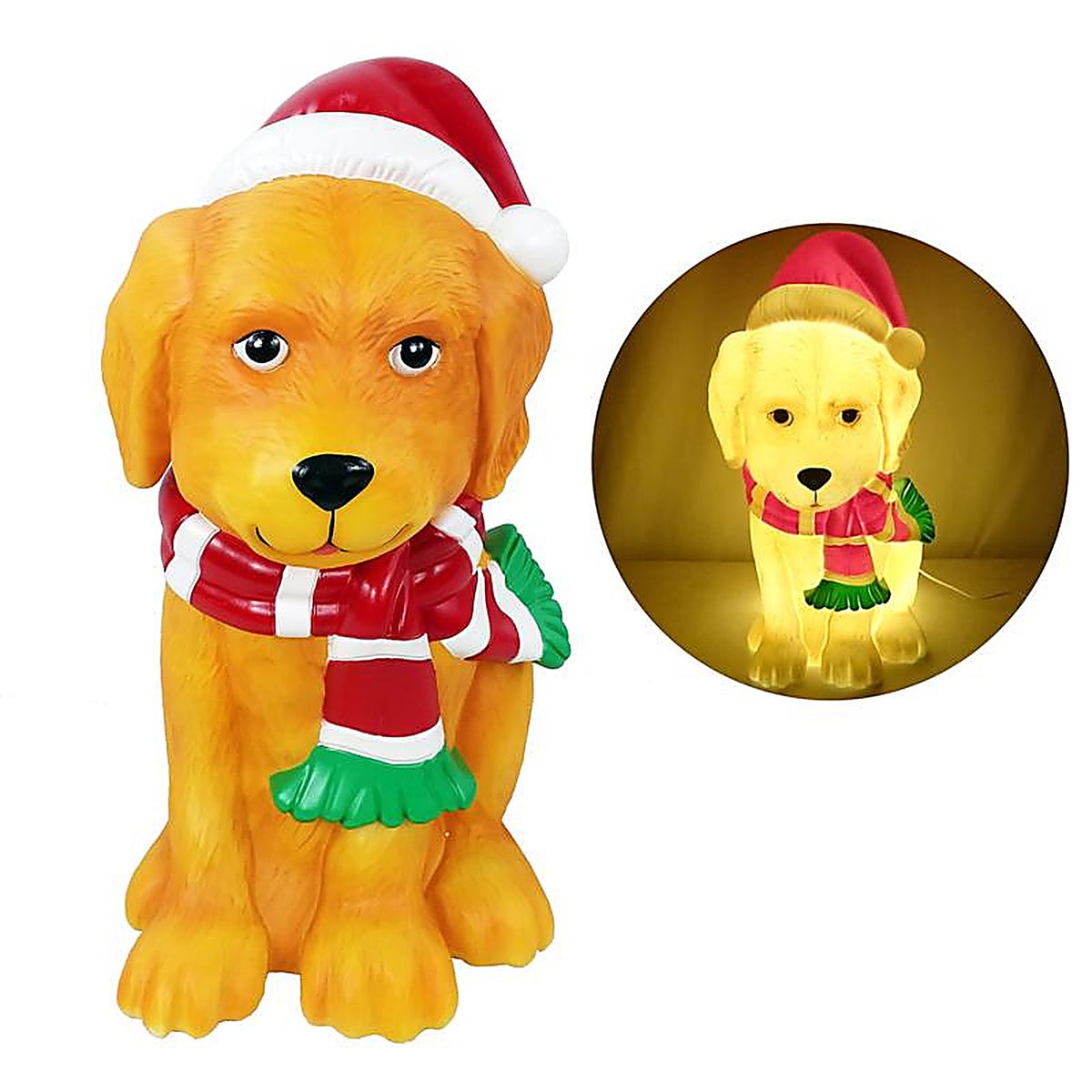 Alpine - LAJ118 - Golden Retriever Dog w/Santa Hat and LED Lights 24 In. Blow Mold