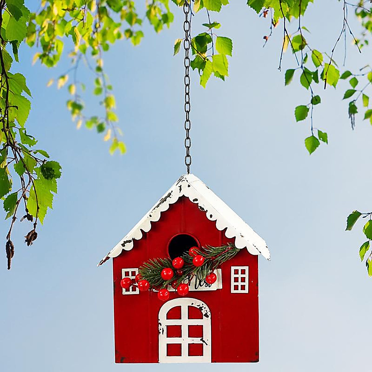 Alpine - YHL263HH - Hanging Red Barn Birdhouse 22In In. Hanging Decor