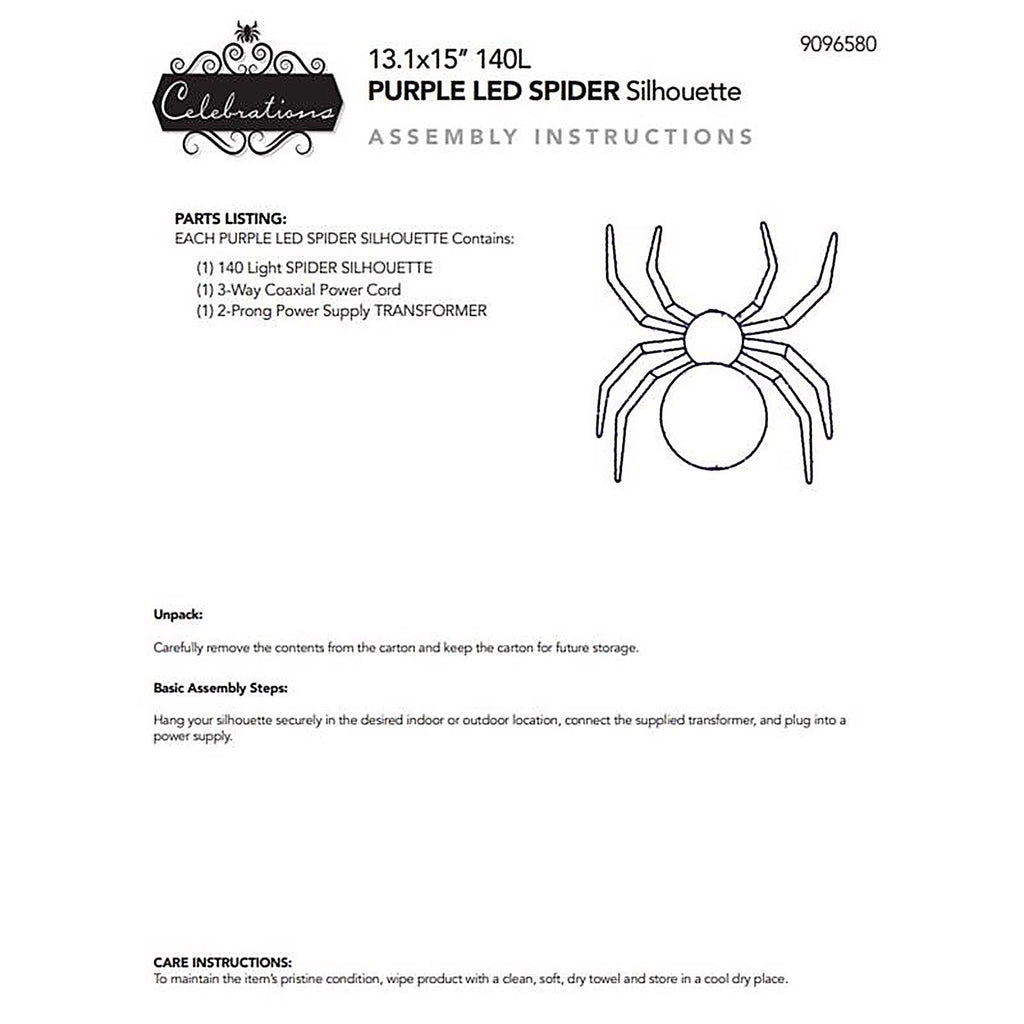 Celebrations - 24MSPLA - Purple 140 CT 16 In. LED Prelit Illuminated Spider Halloween Decor