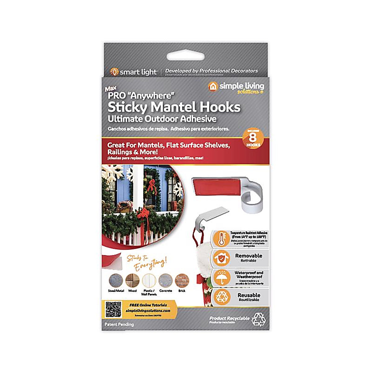 Simple Living Solutions - 739008 - Max Pro Anywhere Sticky Mantel Hooks 8 Pack