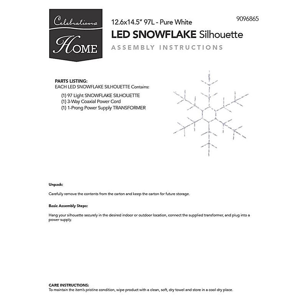 Celebrations - 14SWFA - LED Snowflake Silhouette 14.5 In. Hanging Decor