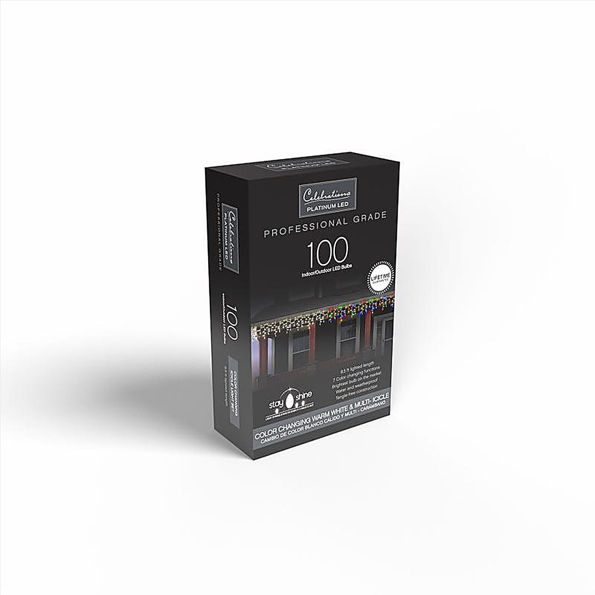 Celebrations - ICT5WWMUA - Platinum LED T5 Multicolored/Warm White 100 CT Icicle Christmas Lights 8.5 Ft.